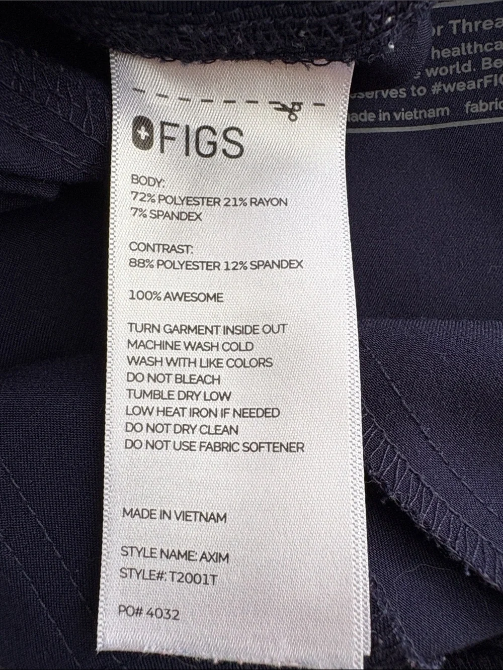 Figs Axim Straight Leg Scrub Pants Navy Blue T2001 Size L/T